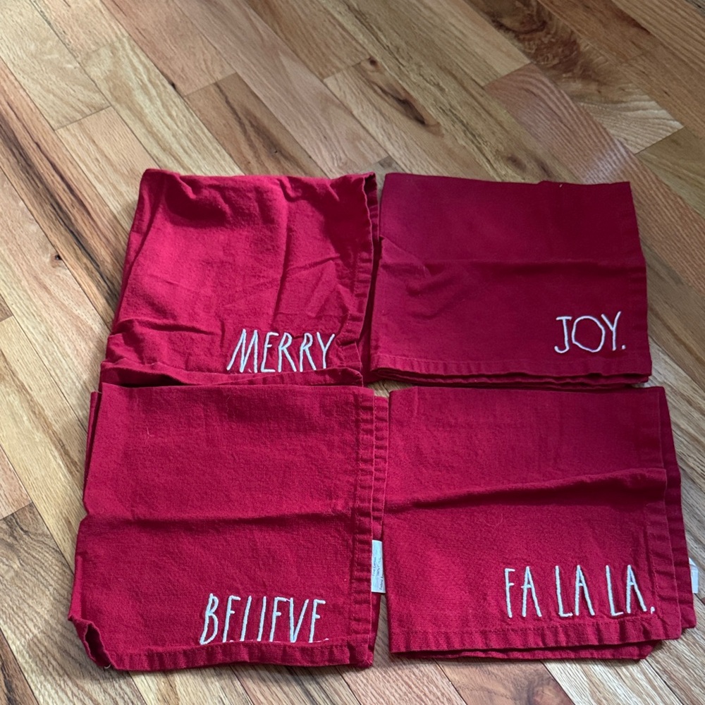 Rae Dunn Christmas Cloth Napkins Set of 4 Merry, Joy, Believe and FA LA LA